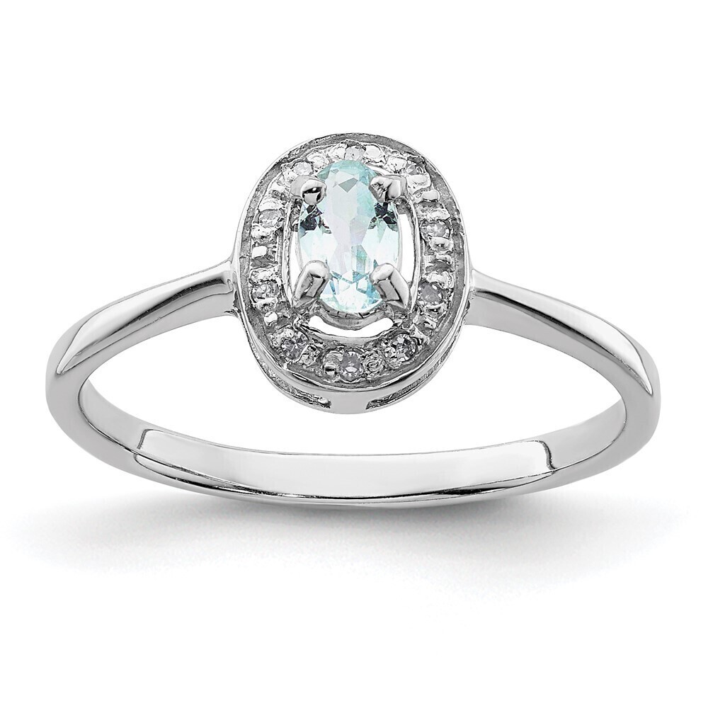 Kazi Luxury Sterling Silver Rhodium Aqua & Diamond Ring
